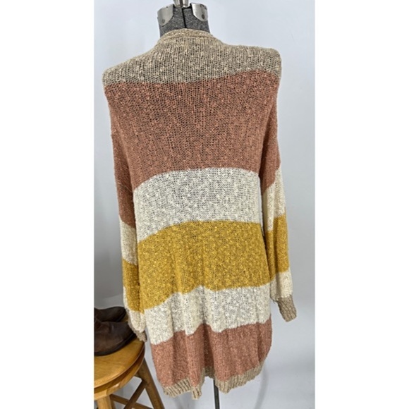 Davi & Dani Striped open front textured open knit tunic length cardigan L - Picture 9 of 12